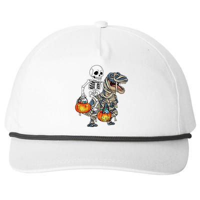 Halloween Skeleton Riding Mummy Dinosaur T Rex Funny Pumpkin Snapback Five-Panel Rope Hat