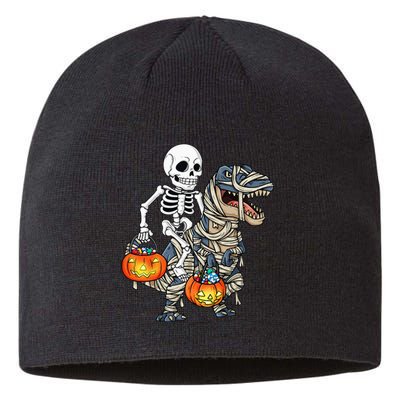 Halloween Skeleton Riding Mummy Dinosaur T Rex Funny Pumpkin Sustainable Beanie