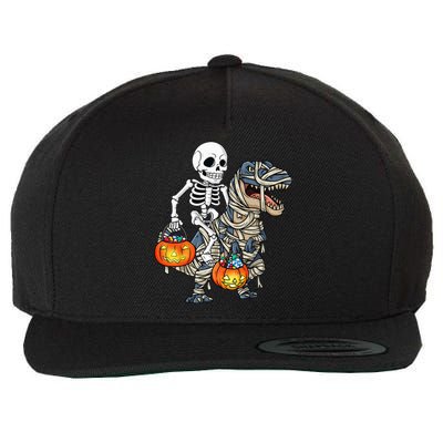 Halloween Skeleton Riding Mummy Dinosaur T Rex Funny Pumpkin Wool Snapback Cap