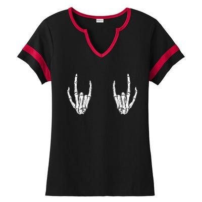 Halloween Skeleton Rocker Hands Cool Gift Graphic Costume Gift Ladies Halftime Notch Neck Tee