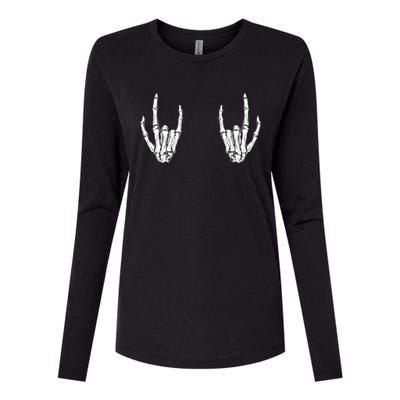 Halloween Skeleton Rocker Hands Cool Gift Graphic Costume Gift Womens Cotton Relaxed Long Sleeve T-Shirt