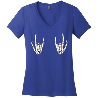 Halloween Skeleton Rocker Hands Cool Gift Graphic Costume Gift Women's V-Neck T-Shirt