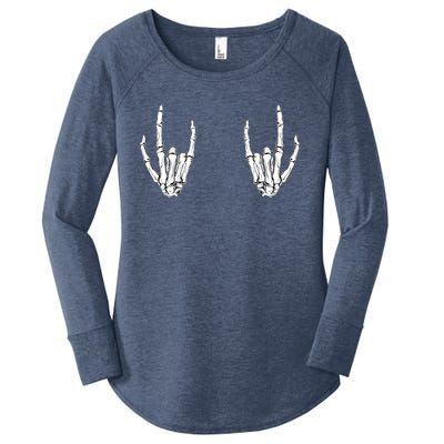 Halloween Skeleton Rocker Hands Cool Gift Graphic Costume Gift Women's Perfect Tri Tunic Long Sleeve Shirt