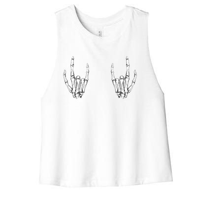 Halloween Skeleton Rocker Hands Cool Gift Graphic Costume Gift Women's Racerback Cropped Tank