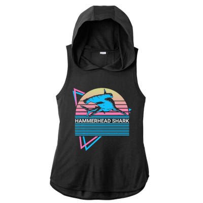 Hammerhead Shark Retro Ladies PosiCharge Tri-Blend Wicking Draft Hoodie Tank