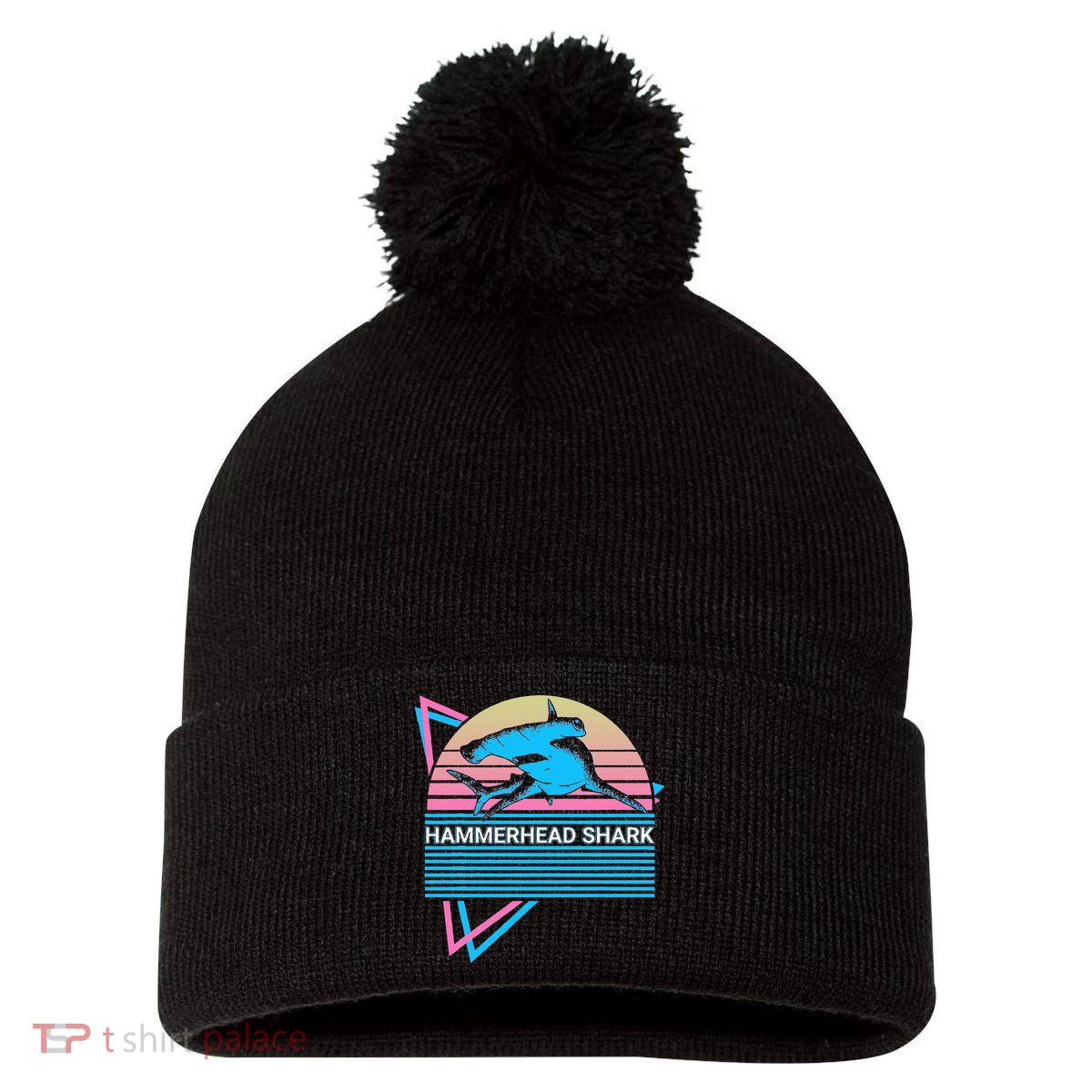 Hammerhead Shark Retro Pom Pom 12in Knit Beanie