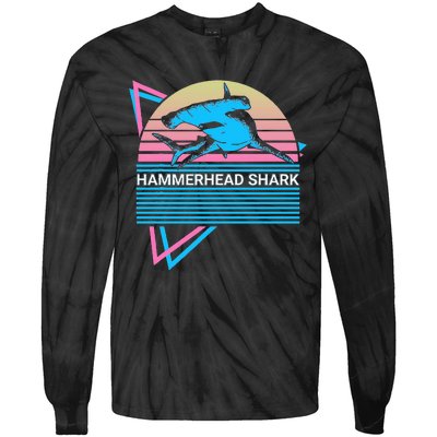 Hammerhead Shark Retro Tie-Dye Long Sleeve Shirt