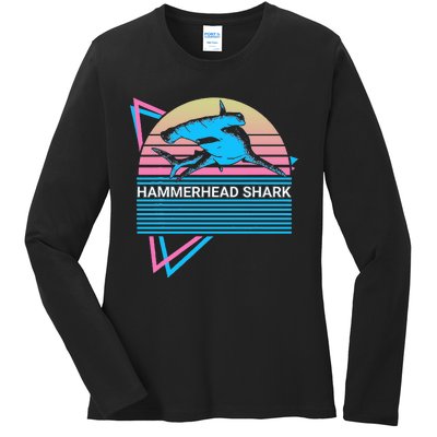 Hammerhead Shark Retro Ladies Long Sleeve Shirt