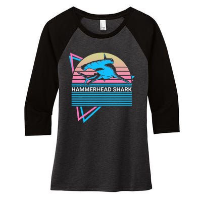 Hammerhead Shark Retro Women's Tri-Blend 3/4-Sleeve Raglan Shirt