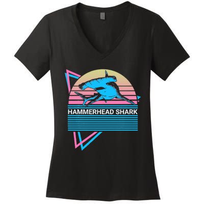 Hammerhead Shark Retro Women's V-Neck T-Shirt