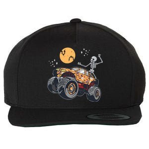 Halloween Skeleton Riding Monster Truck Car Racing Lover Cute Gift Wool Snapback Cap