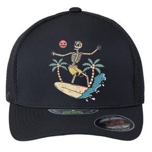 Hawaii Surfer Skeleton Halloween Beach Scary Spooky Surfers Flexfit Unipanel Trucker Cap