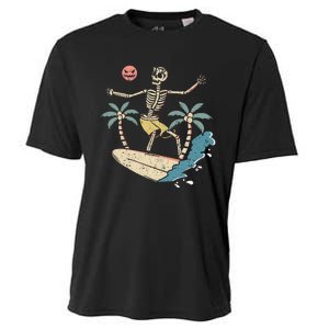 Hawaii Surfer Skeleton Halloween Beach Scary Spooky Surfers Cooling Performance Crew T-Shirt