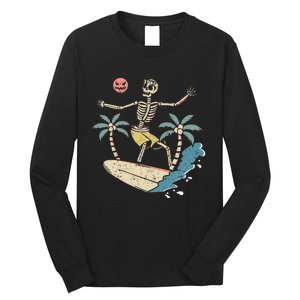 Hawaii Surfer Skeleton Halloween Beach Scary Spooky Surfers Long Sleeve Shirt