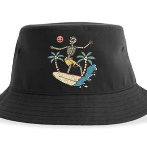 Hawaii Surfer Skeleton Halloween Beach Scary Spooky Surfers Sustainable Bucket Hat