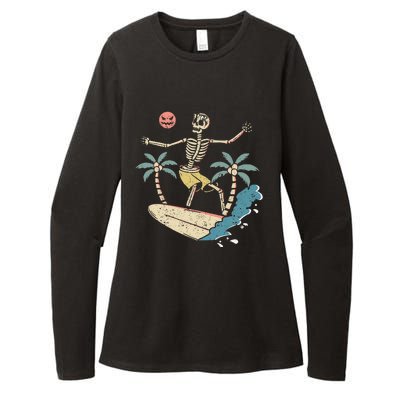 Hawaii Surfer Skeleton Halloween Beach Scary Spooky Surfers Womens CVC Long Sleeve Shirt