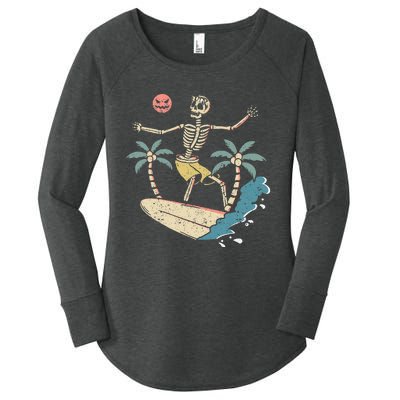 Hawaii Surfer Skeleton Halloween Beach Scary Spooky Surfers Women's Perfect Tri Tunic Long Sleeve Shirt