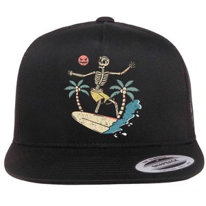 Hawaii Surfer Skeleton Halloween Beach Scary Spooky Surfers Flat Bill Trucker Hat