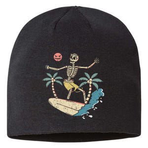 Hawaii Surfer Skeleton Halloween Beach Scary Spooky Surfers Sustainable Beanie