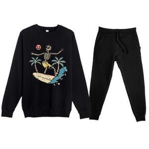 Hawaii Surfer Skeleton Halloween Beach Scary Spooky Surfers Premium Crewneck Sweatsuit Set