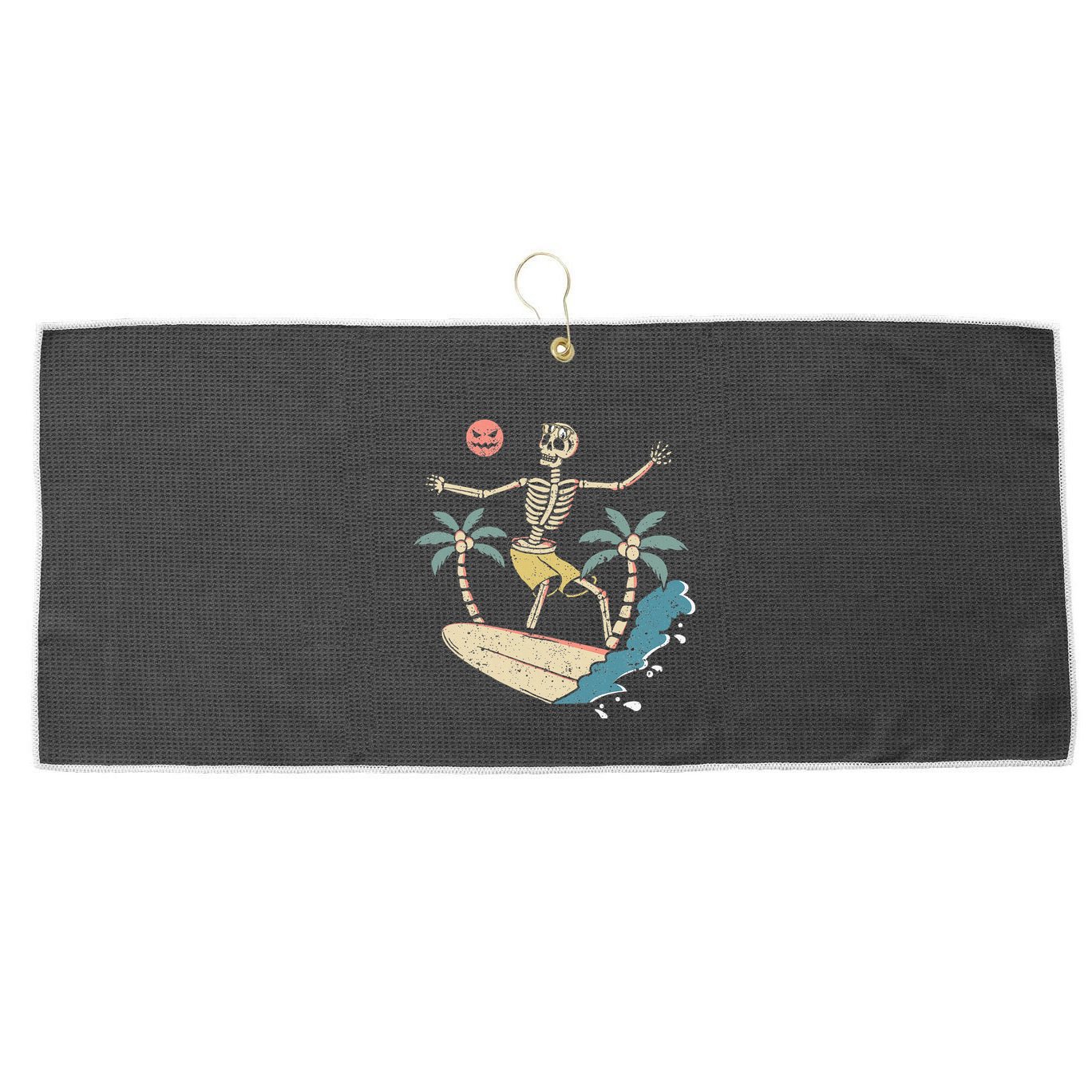 Hawaii Surfer Skeleton Halloween Beach Scary Spooky Surfers Large Microfiber Waffle Golf Towel