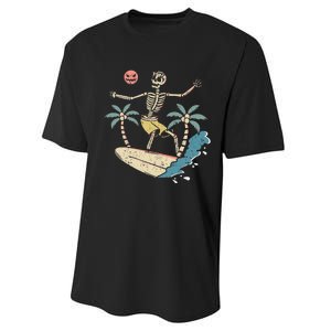 Hawaii Surfer Skeleton Halloween Beach Scary Spooky Surfers Performance Sprint T-Shirt