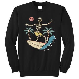 Hawaii Surfer Skeleton Halloween Beach Scary Spooky Surfers Tall Sweatshirt