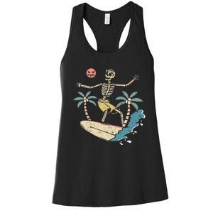 Hawaii Surfer Skeleton Halloween Beach Scary Spooky Surfers Women's Racerback Tank