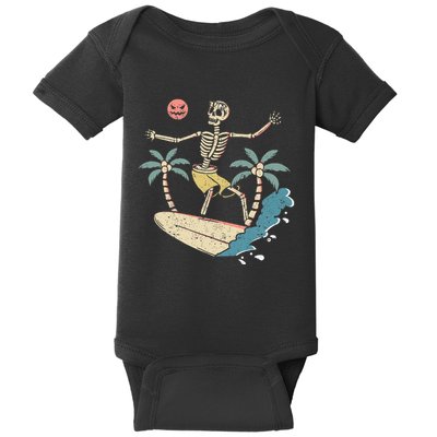 Hawaii Surfer Skeleton Halloween Beach Scary Spooky Surfers Baby Bodysuit