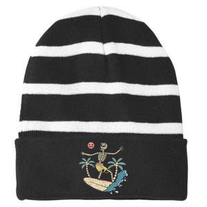 Hawaii Surfer Skeleton Halloween Beach Scary Spooky Surfers Striped Beanie with Solid Band