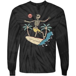 Hawaii Surfer Skeleton Halloween Beach Scary Spooky Surfers Tie-Dye Long Sleeve Shirt