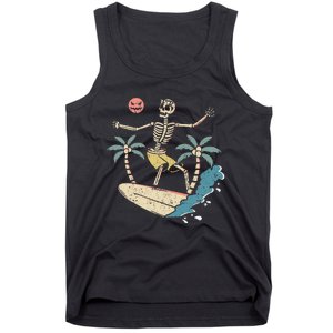 Hawaii Surfer Skeleton Halloween Beach Scary Spooky Surfers Tank Top