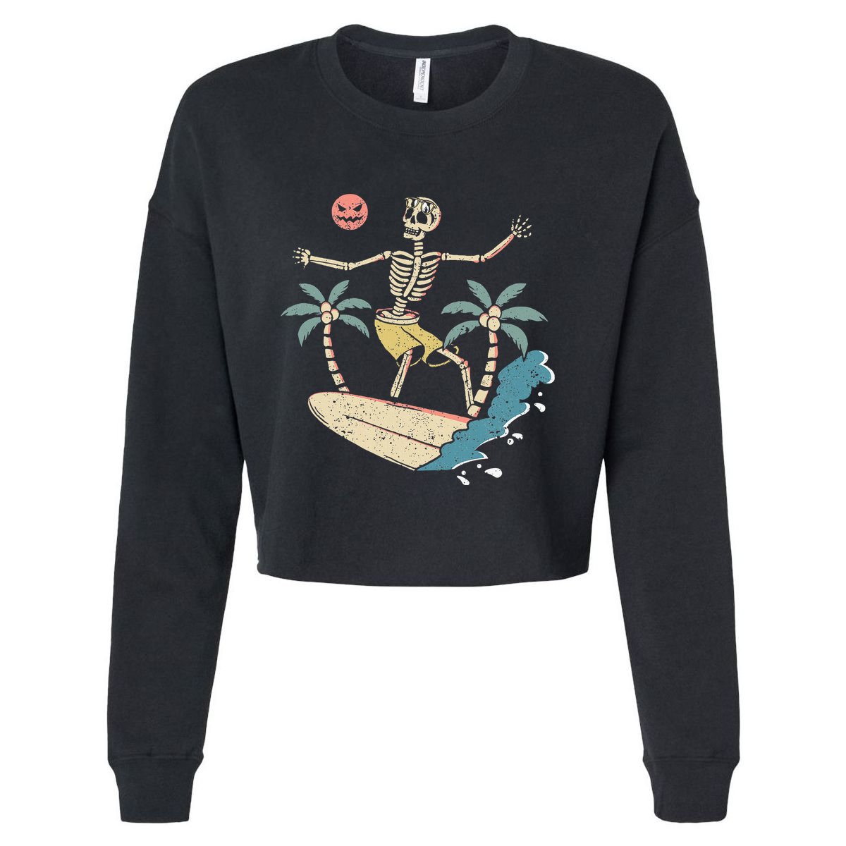 Hawaii Surfer Skeleton Halloween Beach Scary Spooky Surfers Cropped Pullover Crew