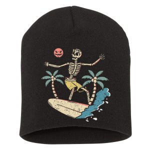 Hawaii Surfer Skeleton Halloween Beach Scary Spooky Surfers Short Acrylic Beanie