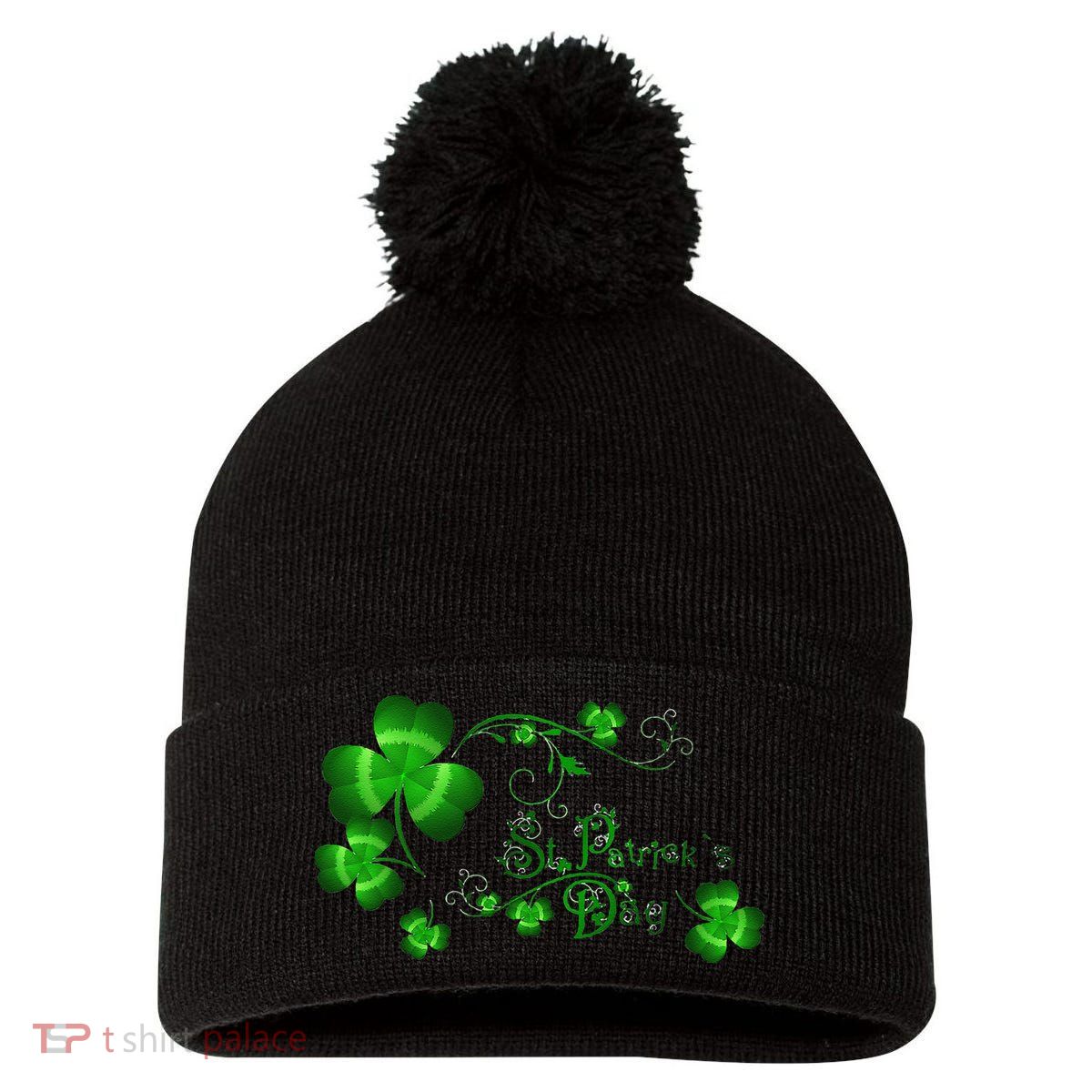 Happy St Saint Patrick's Day Green Cool Irish Shamrock Pom Pom 12in Knit Beanie