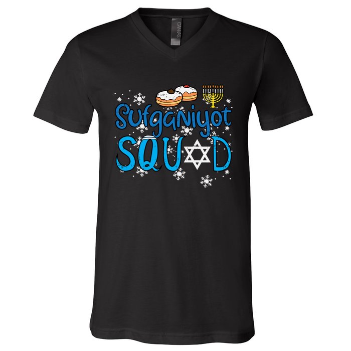 Hanukkah Sufganiyot Squad Chanukah Match Jew V-Neck T-Shirt