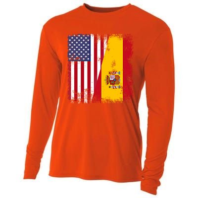 Half Spaniard Spanish Flag Vintage Spain Usa Gift Cooling Performance Long Sleeve Crew