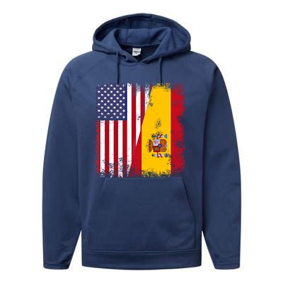 Half Spaniard Spanish Flag Vintage Spain Usa Gift Performance Fleece Hoodie