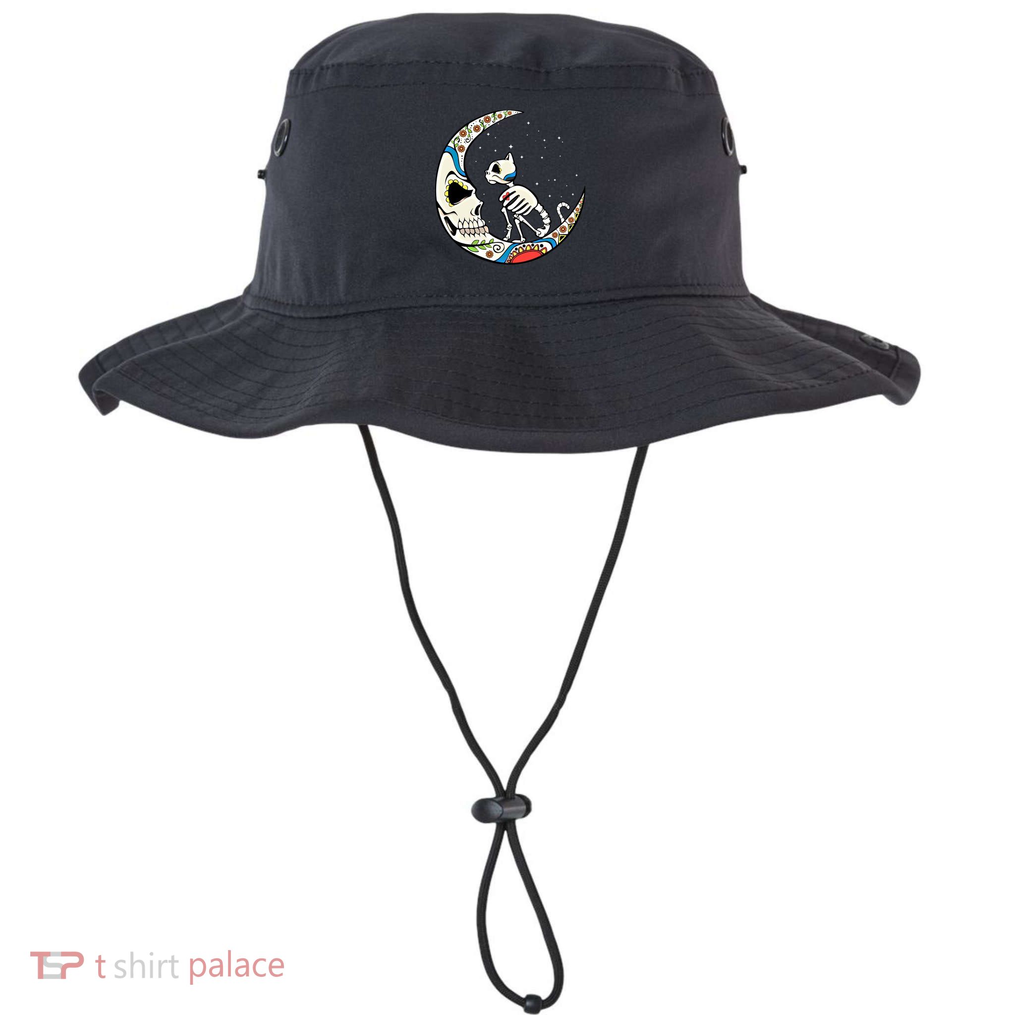 Halloween Sugar Skull Skeleton Half Moon Cat Mom Dad October Gift Bucket Hat