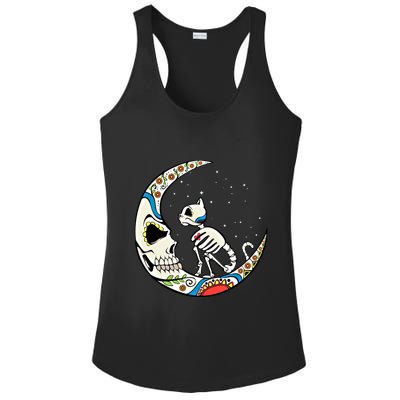 Halloween Sugar Skull Skeleton Half Moon Cat Mom Dad October Gift Ladies PosiCharge Competitor Racerback Tank