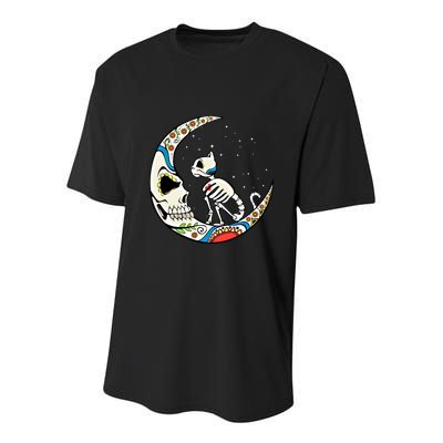 Halloween Sugar Skull Skeleton Half Moon Cat Mom Dad October Gift Youth Performance Sprint T-Shirt