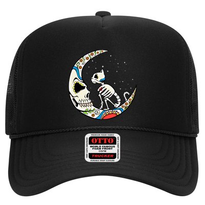 Halloween Sugar Skull Skeleton Half Moon Cat Mom Dad October Gift Trucker Hat
