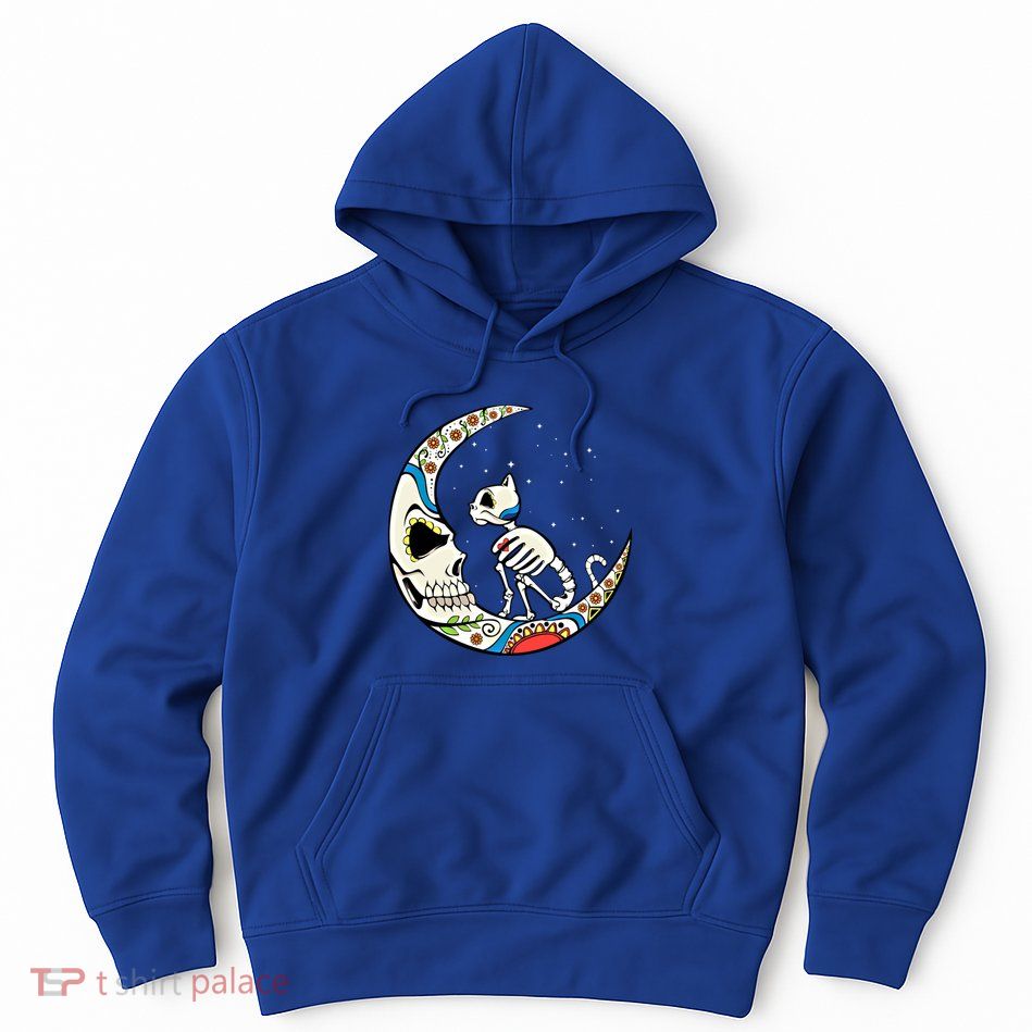 Halloween Sugar Skull Skeleton Half Moon Cat Mom Dad October Gift Hoodie