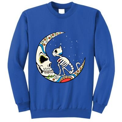 Halloween Sugar Skull Skeleton Half Moon Cat Mom Dad October Gift Sweatshirt