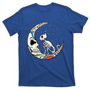 Halloween Sugar Skull Skeleton Half Moon Cat Mom Dad October Gift T-Shirt