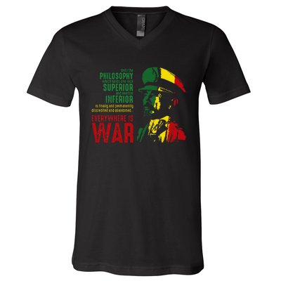 Haile Selassie Speech War Judah Lion Jah Bless Rasta V-Neck T-Shirt