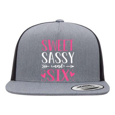 Hearts Sweet Sassy and Six 6 Years Old 6th Birthday Flat Bill Trucker Hat