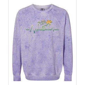 Heartbeat Surf Surfing Palm Trees Beach Island Summer Sunset Colorblast Crewneck Sweatshirt