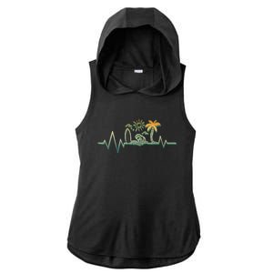 Heartbeat Surf Surfing Palm Trees Beach Island Summer Sunset Ladies PosiCharge Tri-Blend Wicking Draft Hoodie Tank