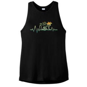 Heartbeat Surf Surfing Palm Trees Beach Island Summer Sunset Ladies PosiCharge Tri-Blend Wicking Tank